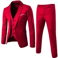 Korean Style Men Blazer Vest Pants Set Casual Business Buttons Cuff Blazer Vest Trousers Men Suit Wedding Groom Formal Suit 2