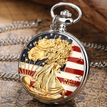 Walking Liberty American Flag Design Quartz Pocket/Pendant Watch