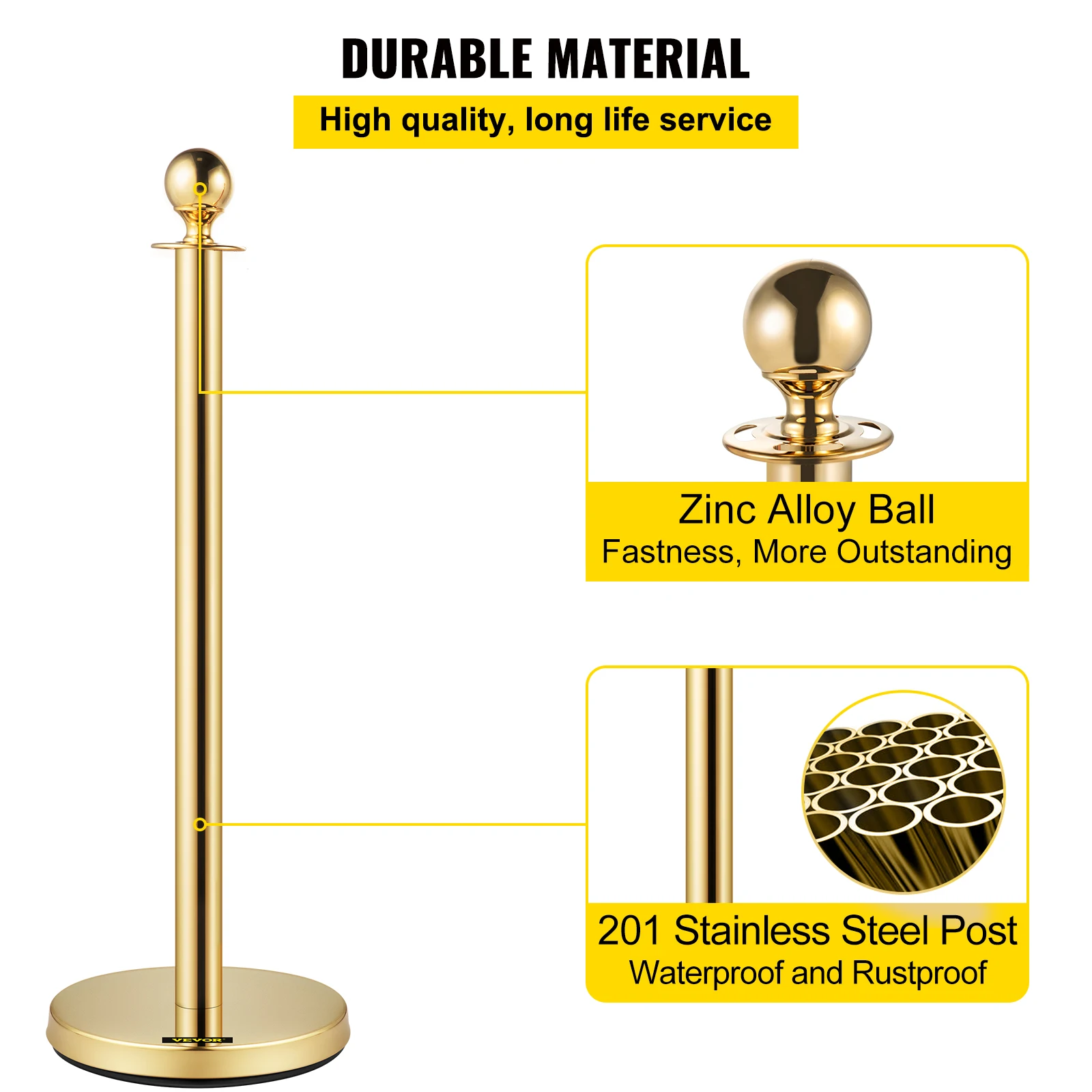 VEVOR 35.4 Inch Gold Crowd Control Stanchion Posts Queue Red Velvet Rope Line Barriers with Stable Base for Stadium Museum Party
