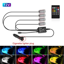 LED Car Interior Ambient Foot Strip Light Kit with Remote App Music Control - RGB Decorative Lamp (12V Cig Remote)