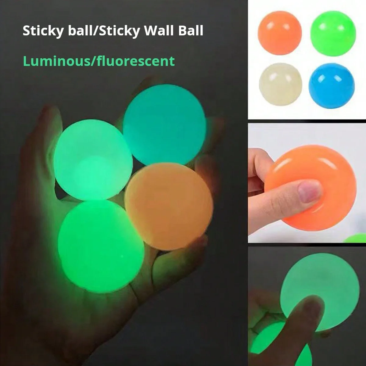 5pcs/10pcs Glow in The Dark Sticky Stress Ball Sensory Fidget Toys for Adults & Kids, Anxiety Relief Grip Fun Squeeze Toy
