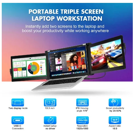 Bestlifee  ޴ IPS , USB-C HDMI ̹ ÷, FHD PS4 ȭ, PC Ʈ Ʈ  Ȯ, 13.3 ġ, 1920x1080