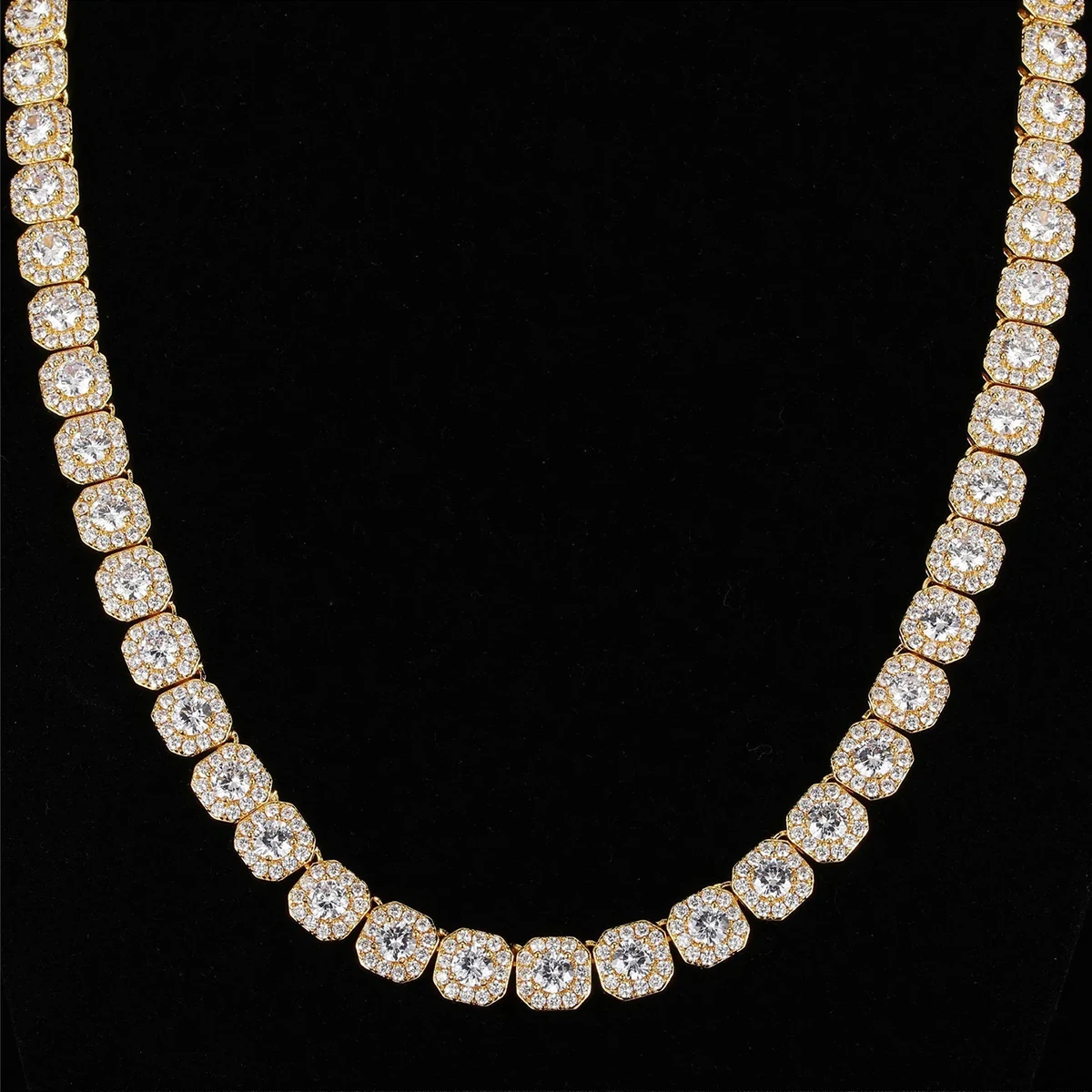 DUBSS Clustered Tennis Chain for Men Necklace Hip Hop Zirconia Copper Gold Color Fashion Rock Jewelry