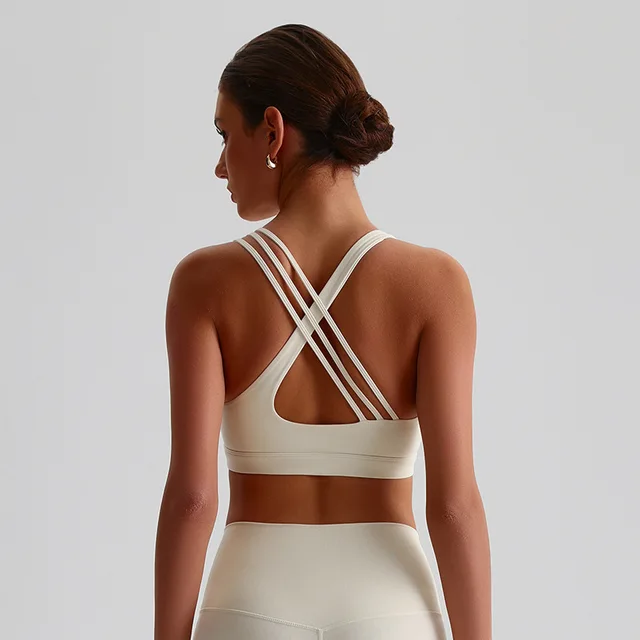 Solid Color Women Cross Back Fitness Sport Bra High Strength Tight Top Comprehensive Training Gym Yoga Underwear With Chest Pad