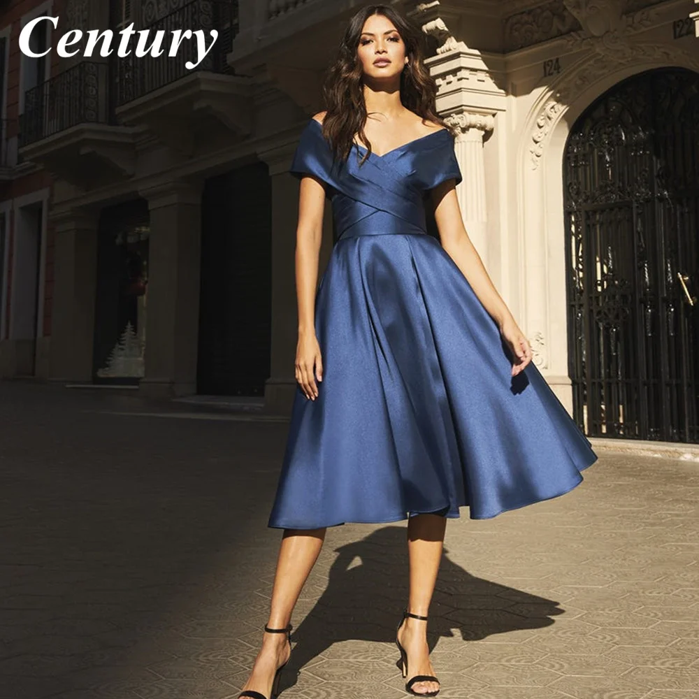 Royal Blue Prom Dresses A Line Dance Dresses Off The Shoulder Formal Dresses Tea Length Evening