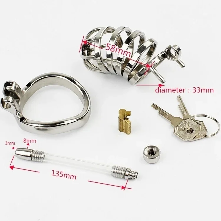 Male Stainless Steel Cock Cage Penis Ring Chastity Device Catheter Stealth New Lock Adult Belt Sex Toy