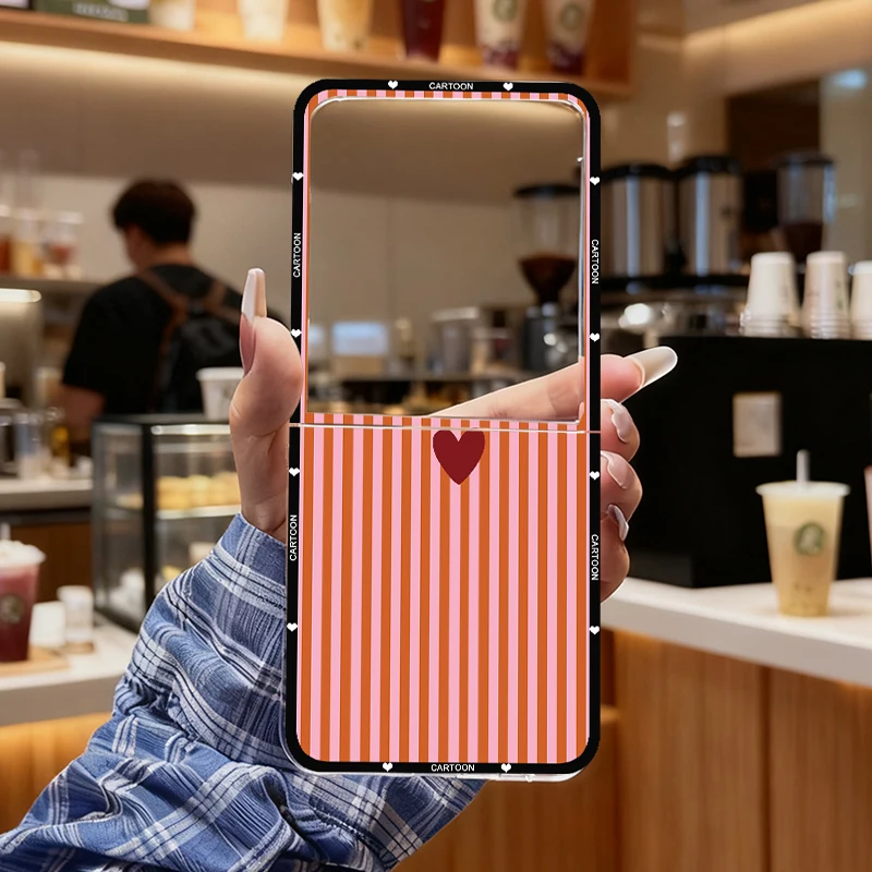 Korean Cute Heart Fresh Phone Case - Pink Blue Striped Clear Cover