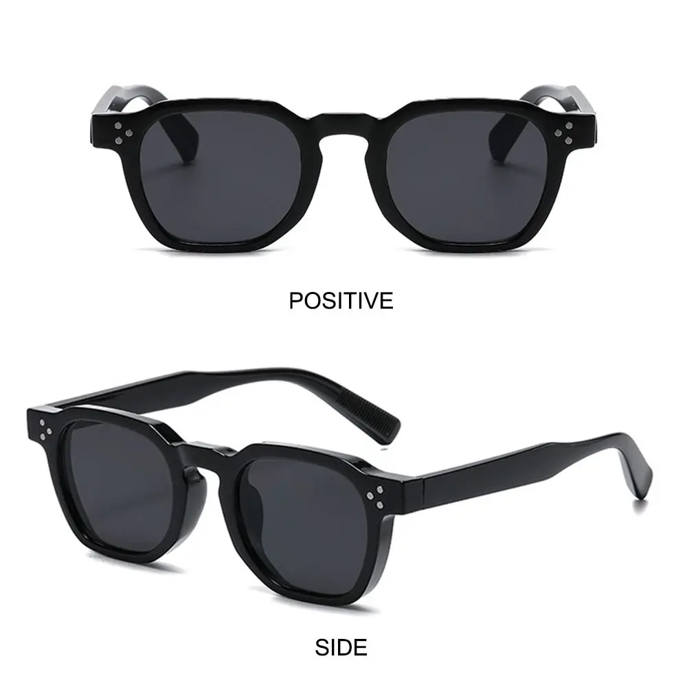 Rivet Sunglasses Vintage Striped Temples Polygonal Frame Sun Glasses Retro Driving Shades uv Protection Leopard Grey Eyewear