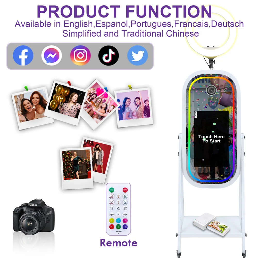 كشك تصوير بمرآة سحرية مع شاشة لمس 21.5 بوصة، حامل...