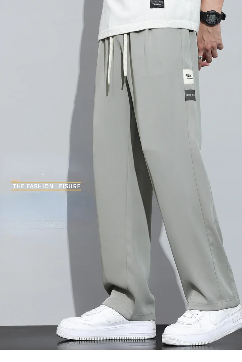 Description Picture 3 of itemSummer Straight Pants Men's Loose Thin Ice Silk Pants Wide Leg Sports Trousers Slim Fit Stretch Gray Casual Pants Streetwear