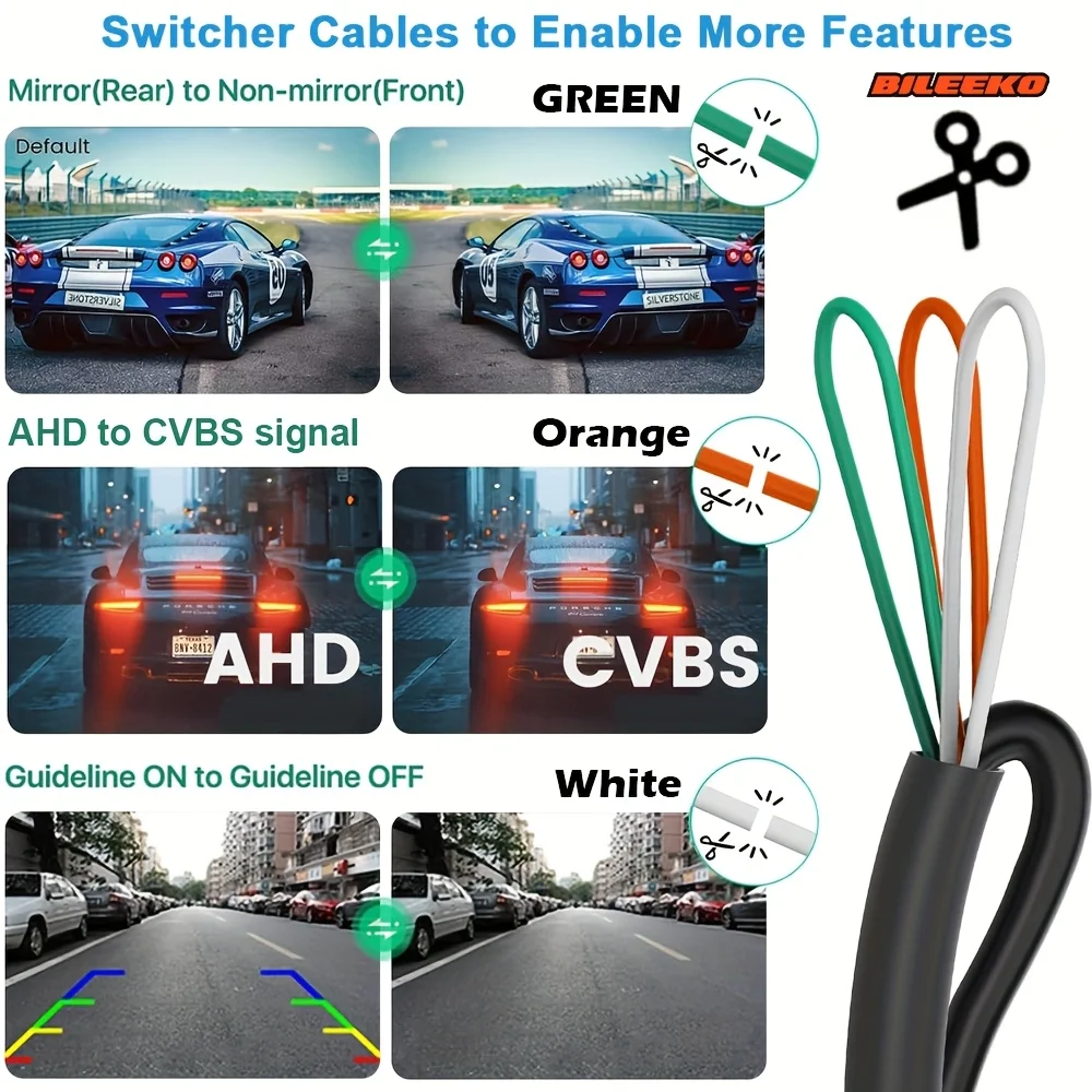 Car Camera Rear Front Side View AHD 1080P Fisheye Wide Angle Lens Backup Camera CVBS Switch Guideline ON/OFF Fit - 6