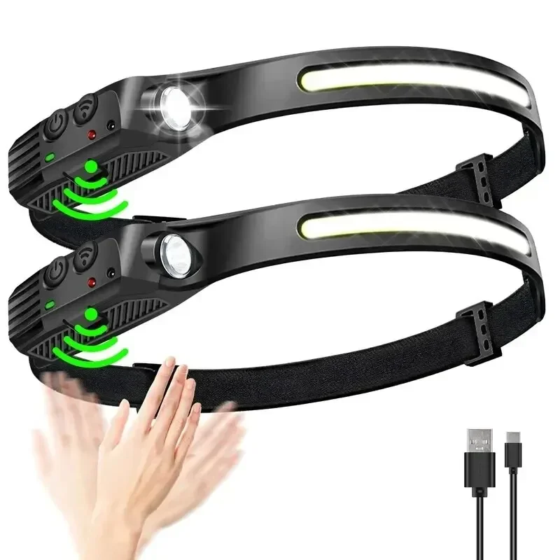 Induction COB Headlight Running Light Fishing Headlight Type-C Rechargeable Inductive Outdoor Work LED Light
