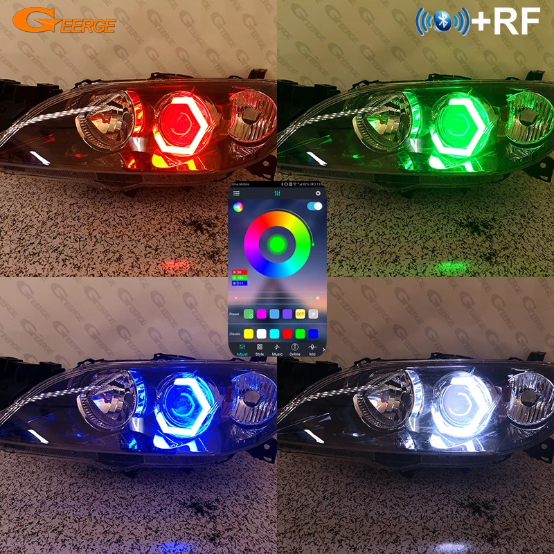 For Mazda 3 Mazda3 BK BL Dynamic RGB LED Angel Eyes Hex Halo Rings  Bluetooth APP