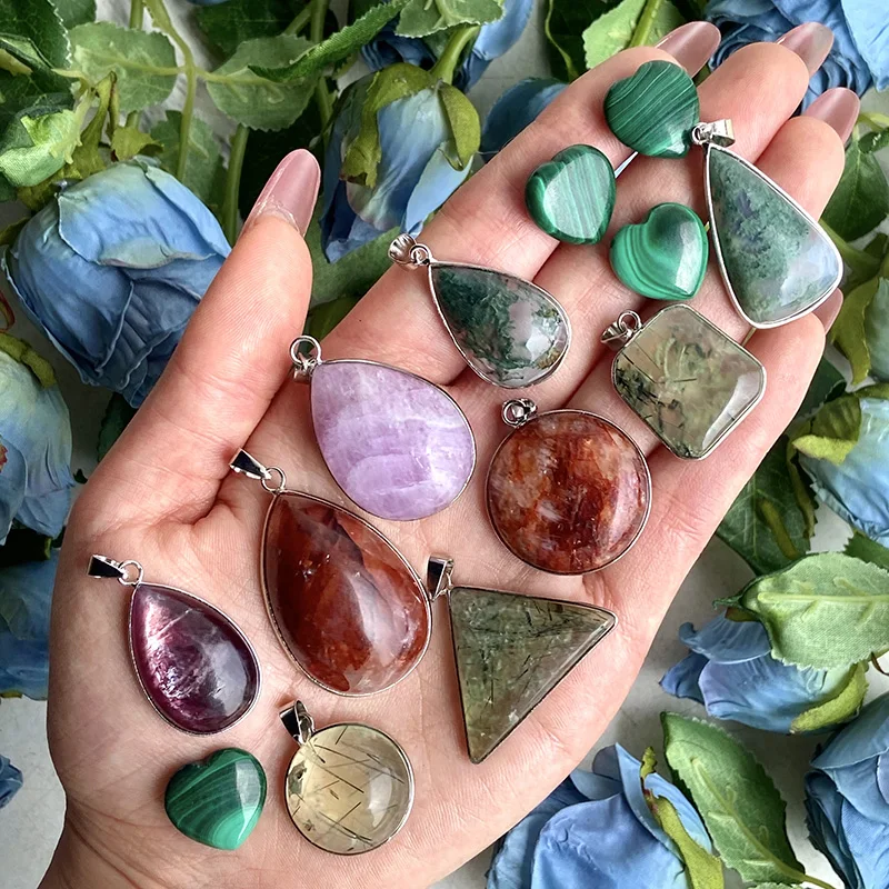 

Natural Crystal Pendant Kunzite Fire Quartz, Purple Mica Geometric Shape Jewelry Making Supplies Fine Necklace Accessories Gifts