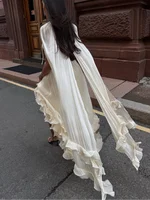 Robe Maxi à volants pour femmes, couleur unie, col en v, sans manches, plissée, taille haute, Chic, Robes de vacances, été, 2025 5