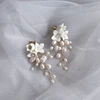 Freshwater Pearls Wedding Bridal Earrings White Porcelain Flower Women Drop Earring Handmade Jewelry 3