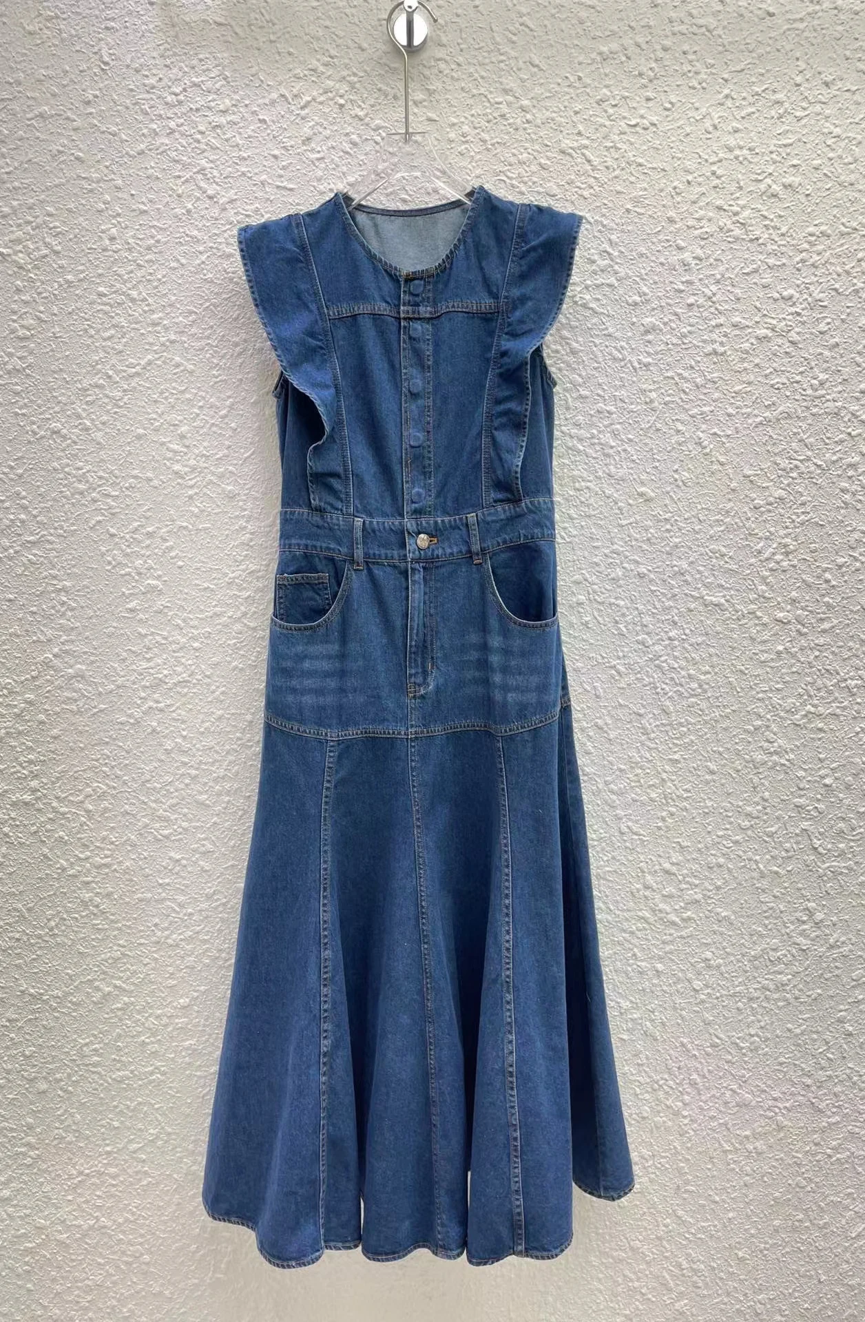 

High Quality 2023 Summer Women Fashion Runway Holiday Long Denim Dress Ladies Slim Hot Sale Solid A-Line Dresses