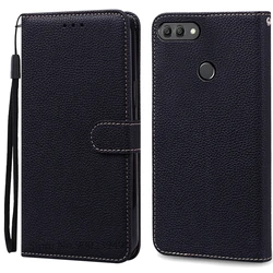 Luxury Silicone Leather Wallet Flip Phone Case - Premium Cover Coque s for Huawei Y9 2018 (Black)