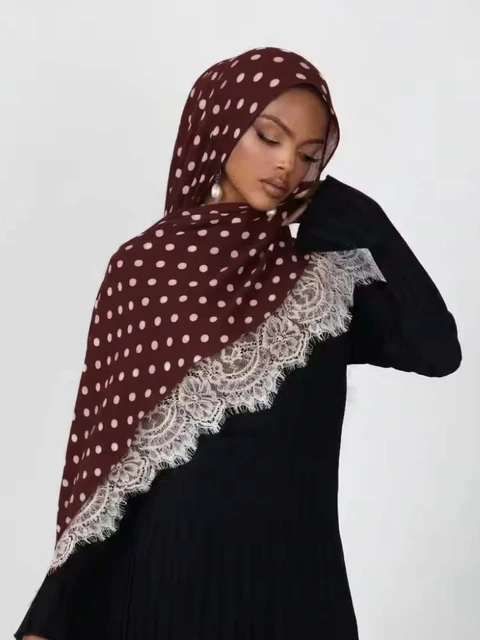Nouveau hijab en dentelle modal double face à pois pour femmes, turban de mode musulmane, foulard pour femmes, Ramadan