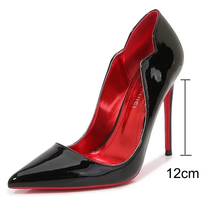 12cm Heels Women Pumps Patent Leather High Thin Heel Shoes Pointed Toe V-mouth Single Shoes for Nightclub Party Wedding Banquet 5