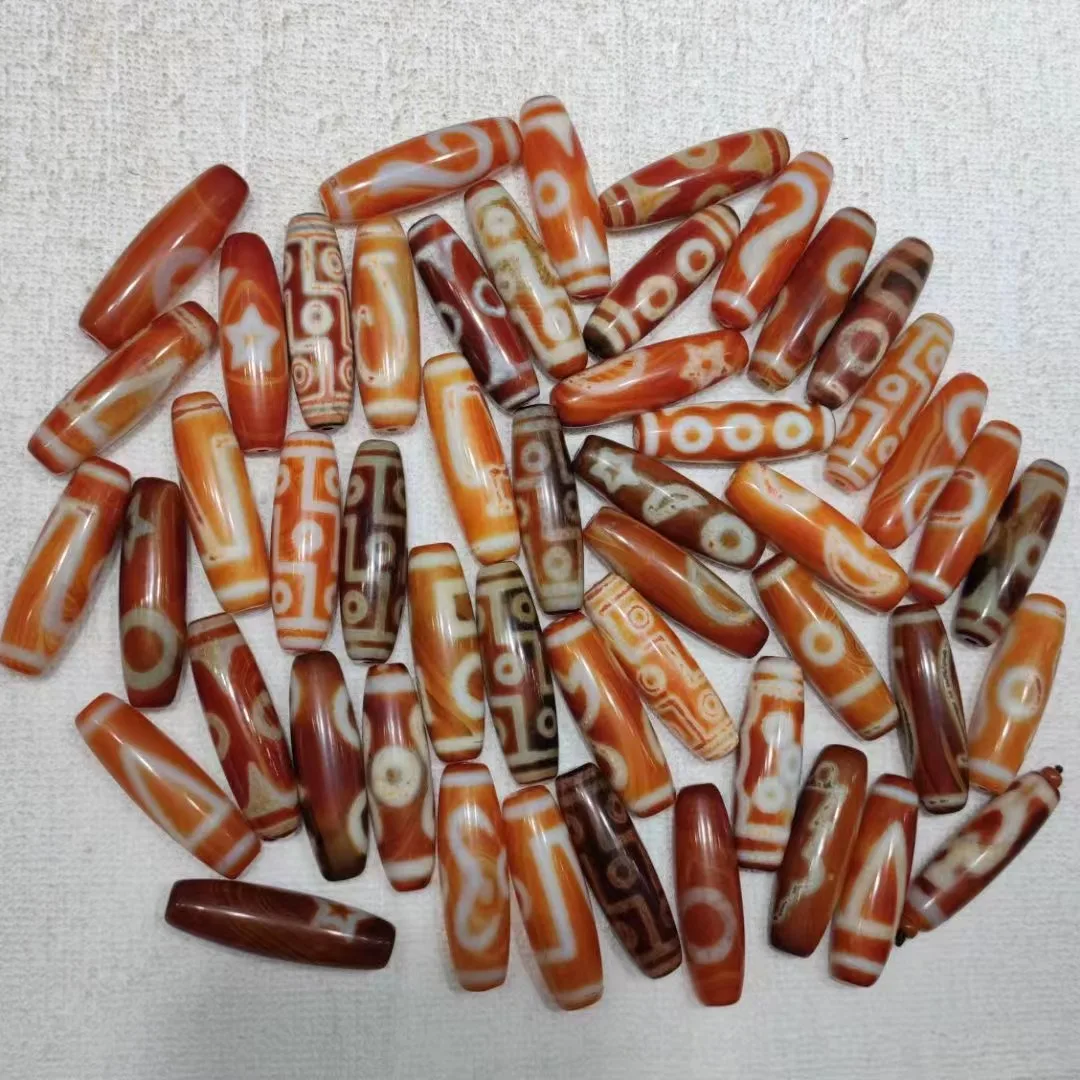 

100pcs/lot natural red agate dzi wholesale Advanced craftsmanship Handmade dallow beads Weathering lines multiple pattern Retro