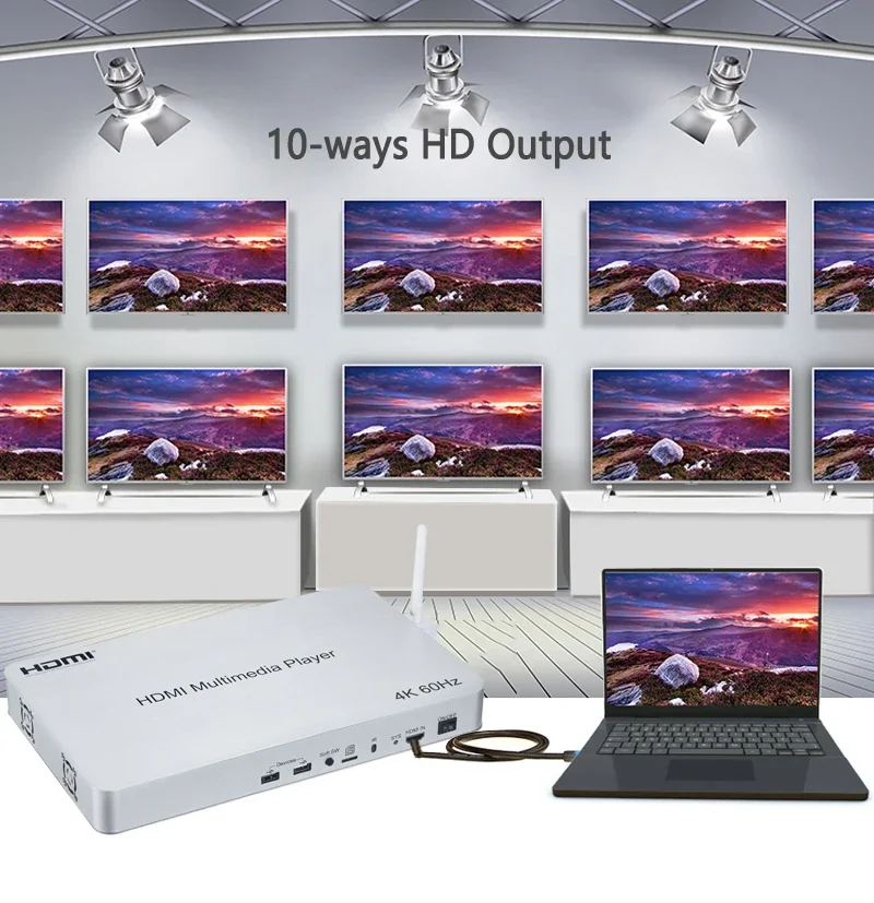 HDMI 2.0 10 Ways Multimedia Player HDMI Splitter 1x10 Hdmi Player 4K 60Hz USB Flash Disk Android 6.0 Box TV Stores Video Player