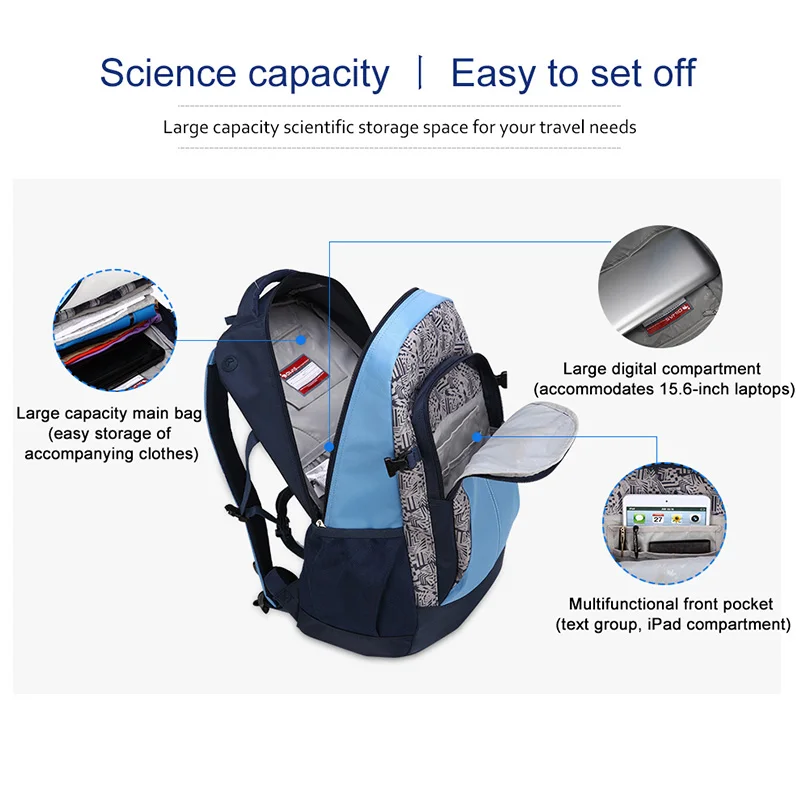 OIWAS Men's 37L Large Capacity Backpack Notebook Hiking Traveling Bag Fashion Shoulder Mochila Nylon Women Racksacks Waterproof