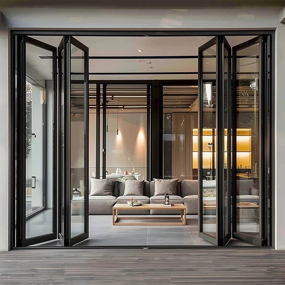 Sixinalu Accordion Front Doors Folding Exterior Interior Aluminum Sliding Double Glass Garden Door Home Decor Panel