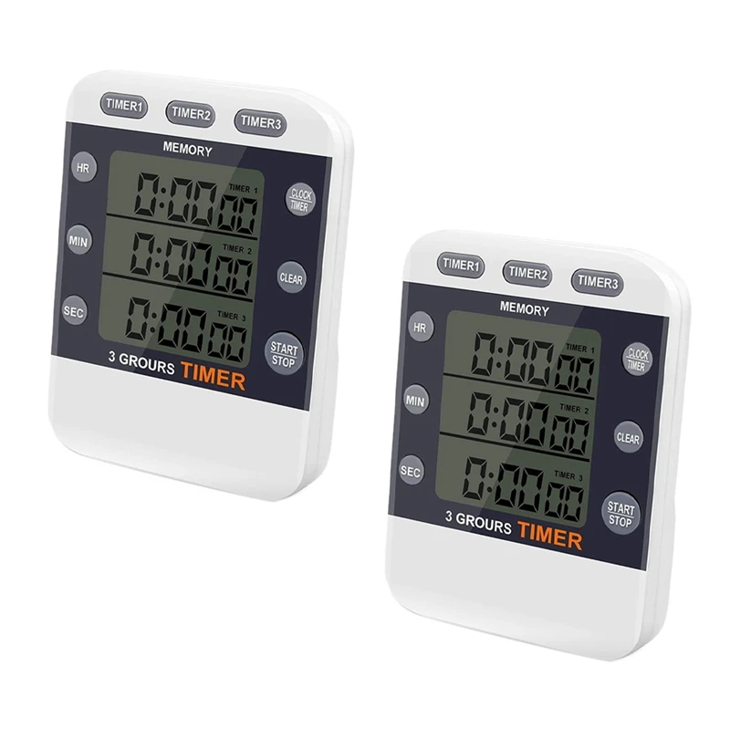 

2X Digital Timer 100 Hour Triple Count Down/Up Clock Timer Kitchen Cooking Timer With LCD Display Loud Alarm Bracket