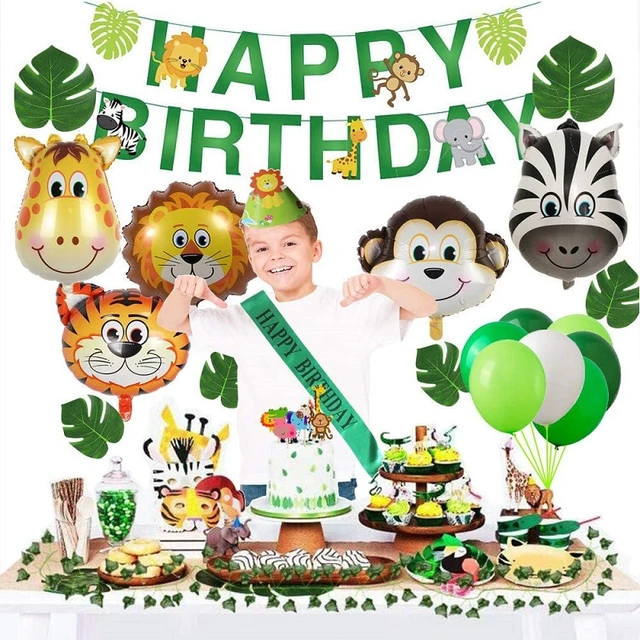 Set Deco Cumple Globos Animalitos Selva Banderin Cortina