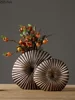 Resin Crafts Flower Arrangement Round Flower Vase Stripe Irregular Bumps Imitation Wood Texture Modern Home Decoration 2