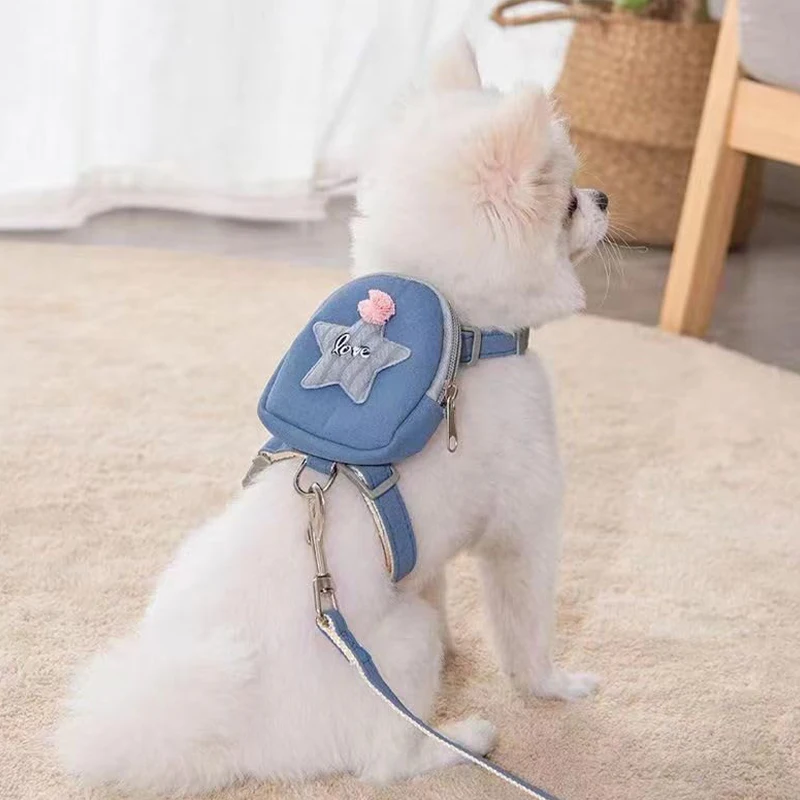 New Dog Backpack With Leash Collar Five-pointed Star Cute Backpack Outdoor Cat And Dog Pet Supplies 1PC