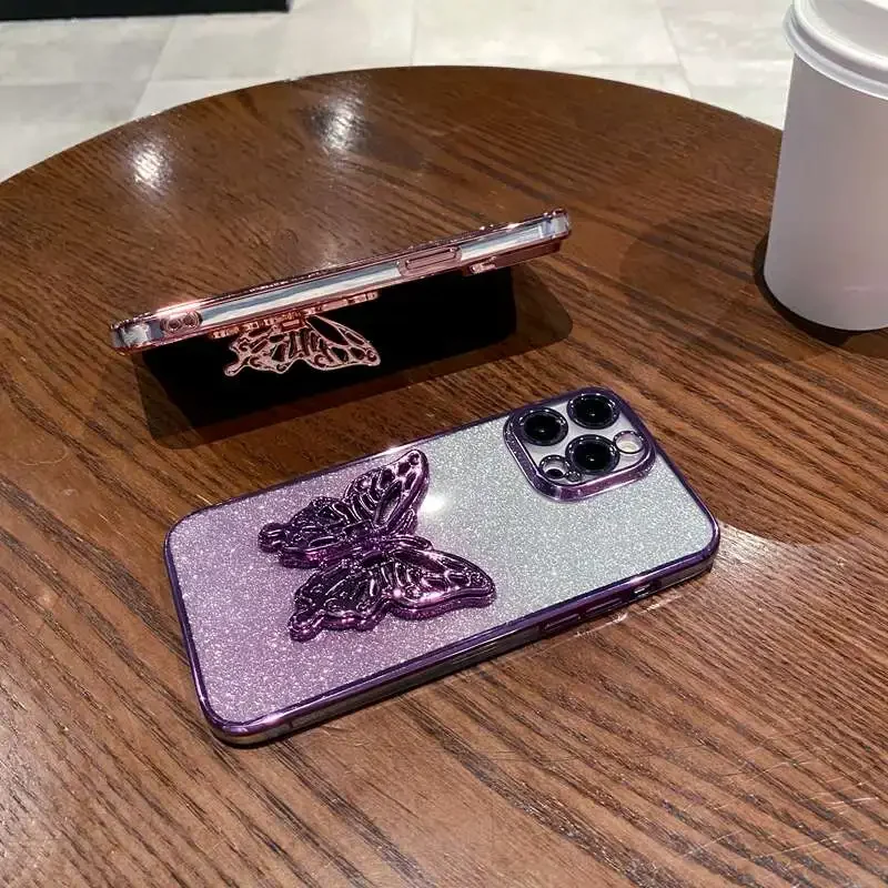 Butterfly Stand Glitter Phone Case – Soft Cover with Adjustable Stand Design