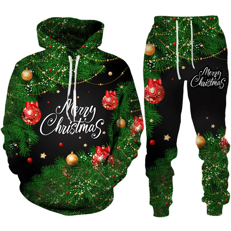 Christmas Sweatshirt Suit Men and Women in Europe and The United States Couples Hoodie Sweatshirt Bib Pants Suit
