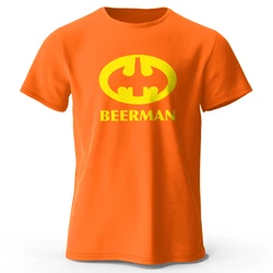 Men's Classic Beer Man Graphic Oversized T-Shirt - 100% Cotton Casual Summer Tee - S (Orange)