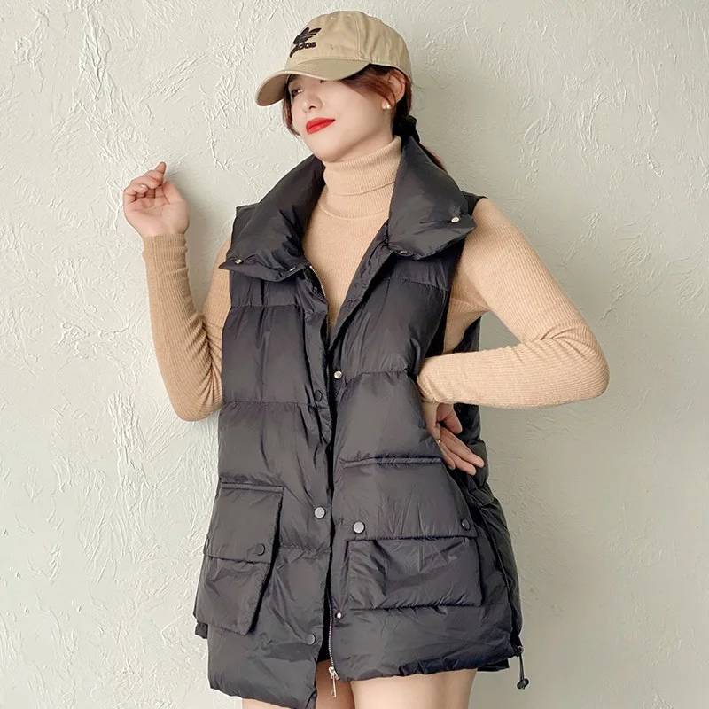 2023 autumn and winter large size white duck down jacket stand collar vest fashion loose women casual sleeveless outdoor coat