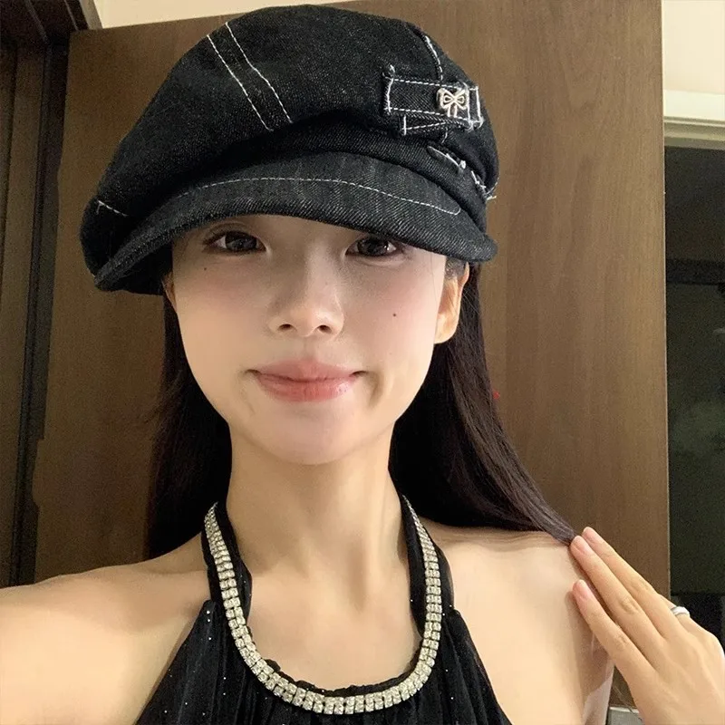 Octagonal Hats for Women Denim Newsboy Hats for Woman Spring Summer New Travel Versatile Niche Octagonal Berets
