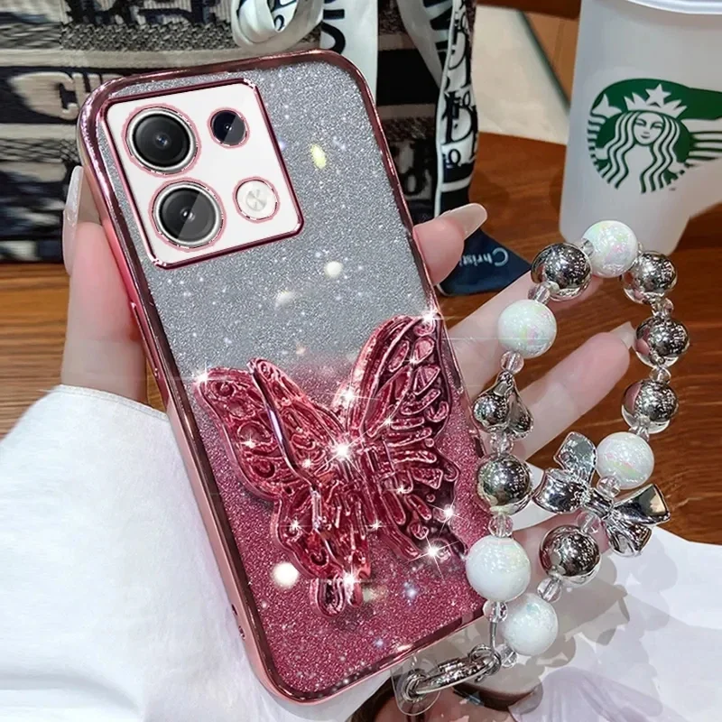 3D Butterfly Glitter Phone Holder Bead Bracelet Case