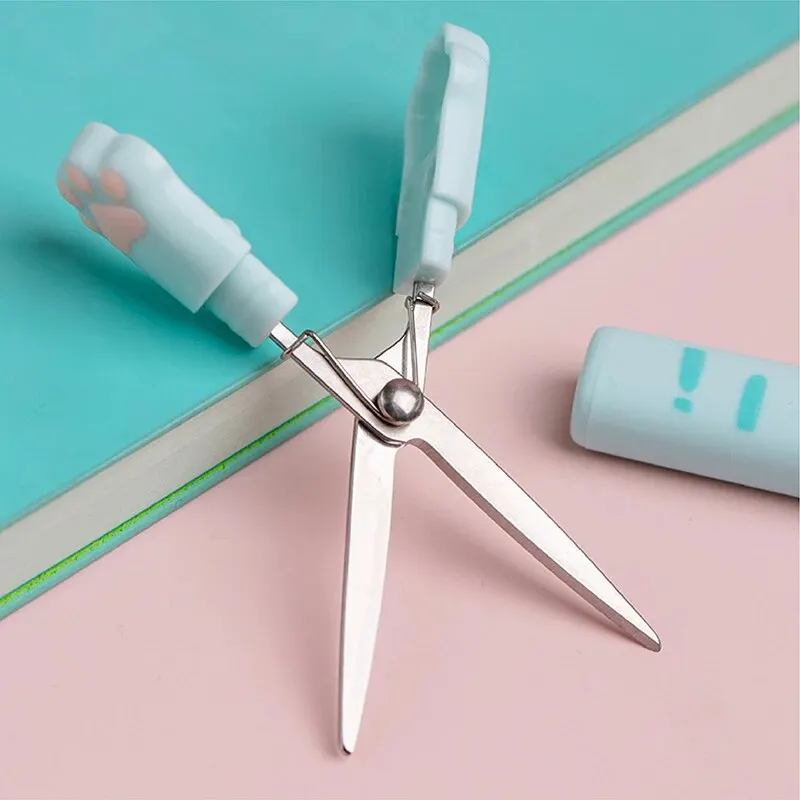 Correction Tape Scissors Utility Knife Ruler Cute Cat Paw Stationery Set Kawaii School Supplies for Cat Lovers 4 Pcs stationery set