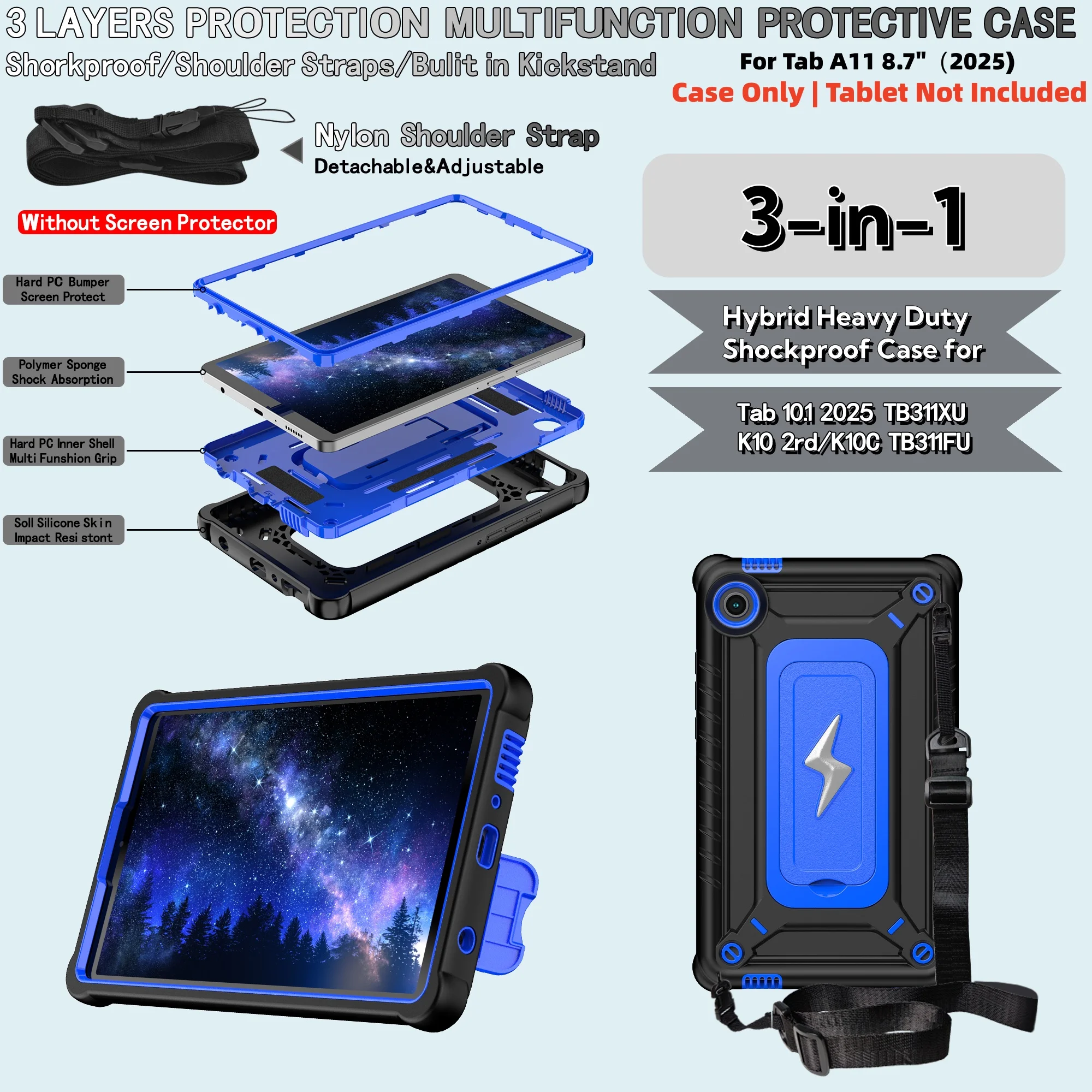 Heavy Duty Shockproof Tablet Case with Stable Kickstand and Shoulder Strap