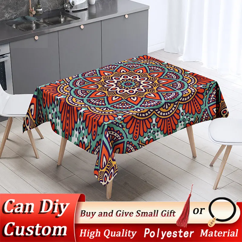 Mandala Pattern Tablecloth Floral Print Kitchen Waterproof Washable ...