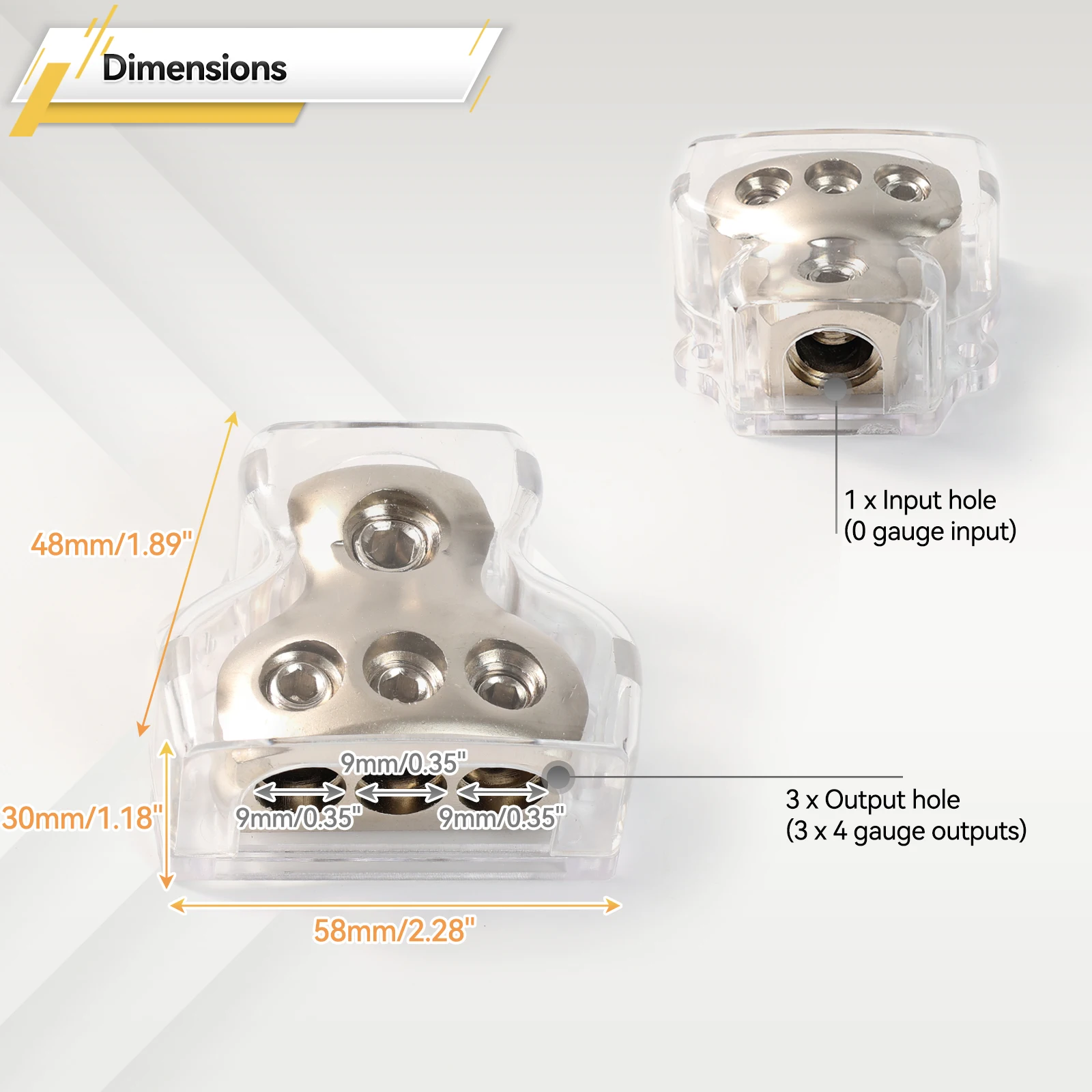 3 Way Amp Distributor Connecting Block 1x 0 Gauge AWG in 3x 4 Gauge AWG Out For Vehicles Car Audio Amplifier Splitter Replace