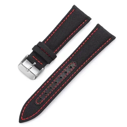 Durable Nylon Canvas Watch Band - 20mm/22mm Military Sport Strap - 22mm (BlackRed)