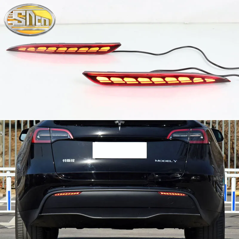 

3-in-1 Functions 12V Rear Fog Lamp Brake Light Dynamic Turn Signal Reflector LED Bumper Light For Tesla Model Y 2019 - 2022