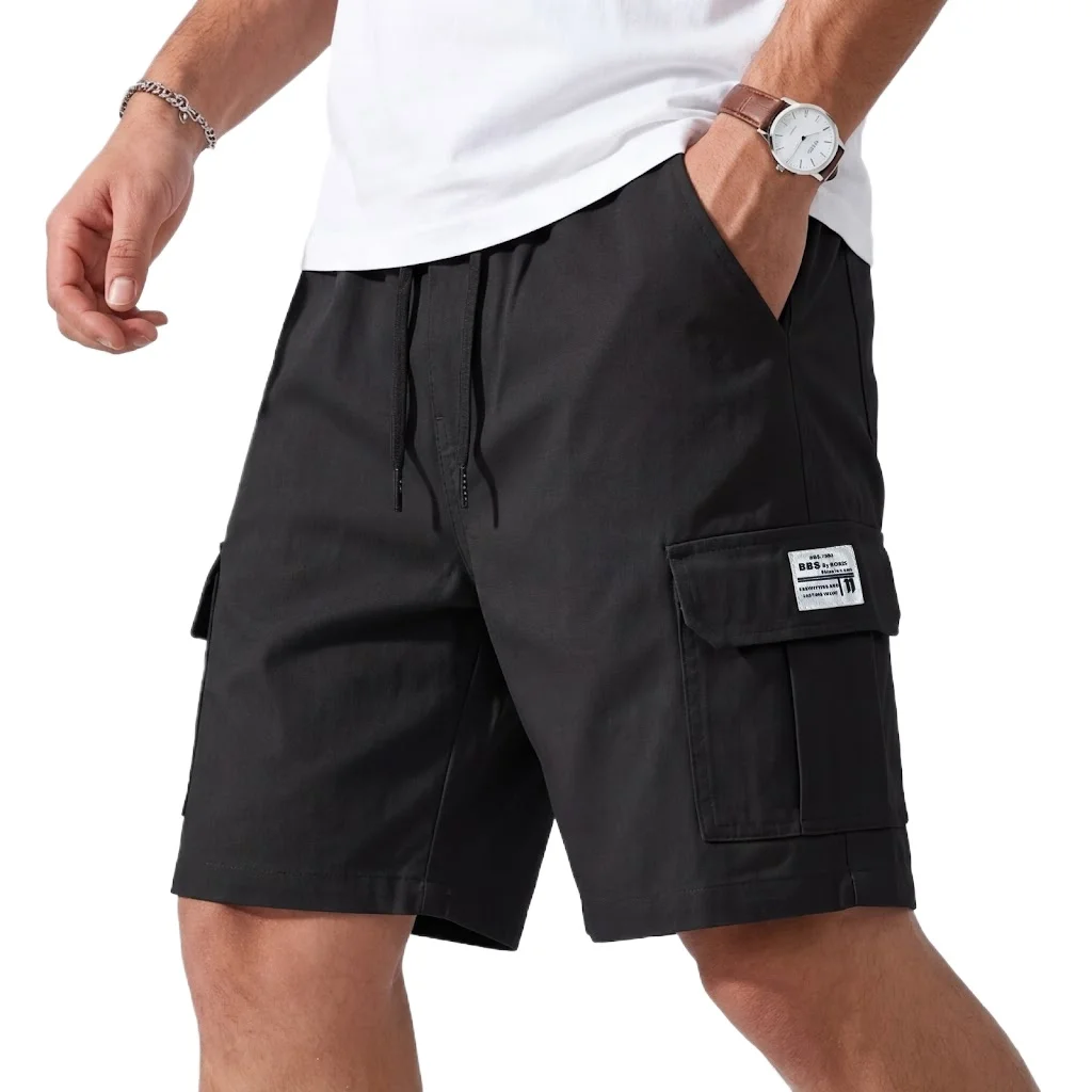 Men’s tactical cargo Bermuda multi-pocket breathable gym casual shorts black 02