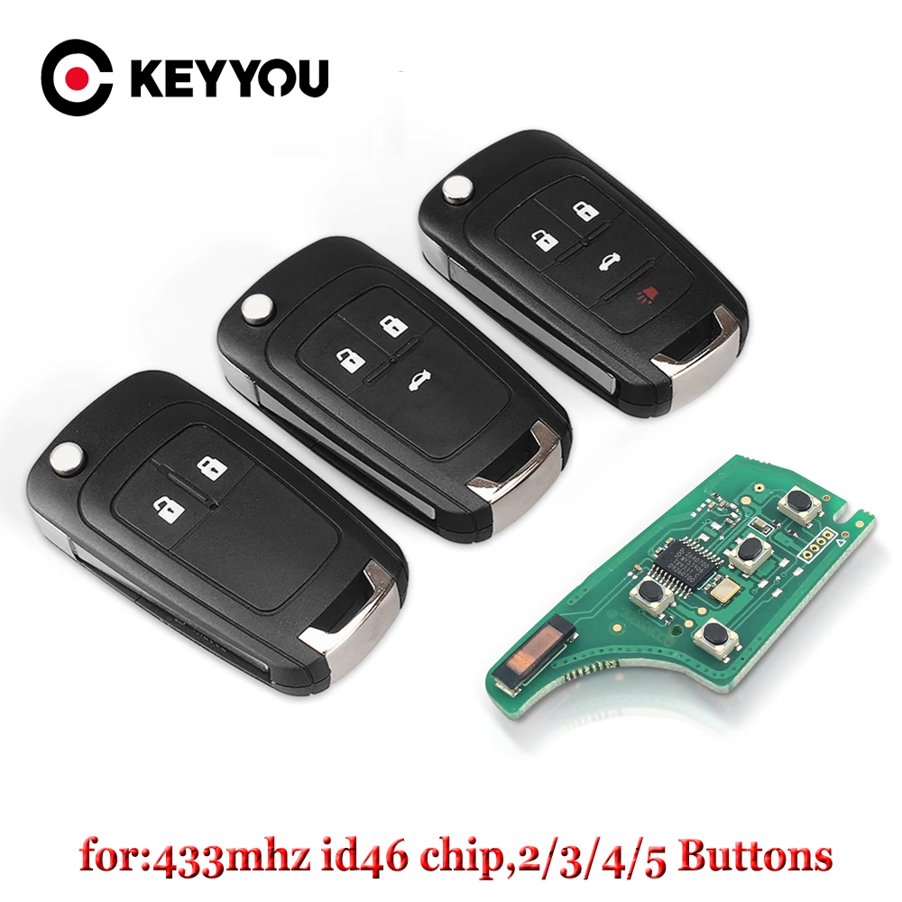 Remote car key fob KEYYOU 2/3/4 Buttons Flip Folding Remote Car Key Fob For Chevrolet Cruze Malibu Aveo Spark Sail orlando Key 433MHz ID46 Chip
