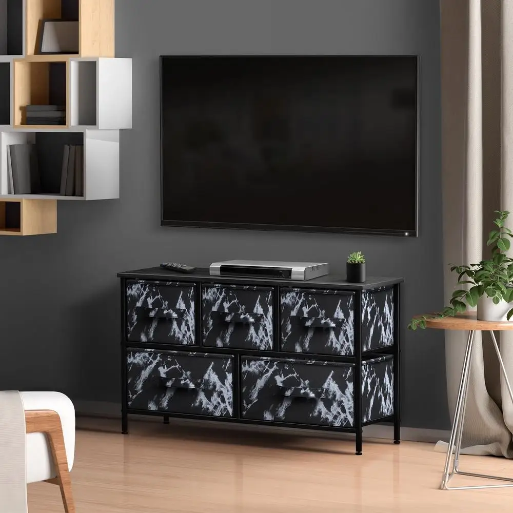 5 Drawer Storage Chest Organizer Marble Pattern Fabric Drawers Lightweight Lightweight Design Home Office Bedroom Living Room 6