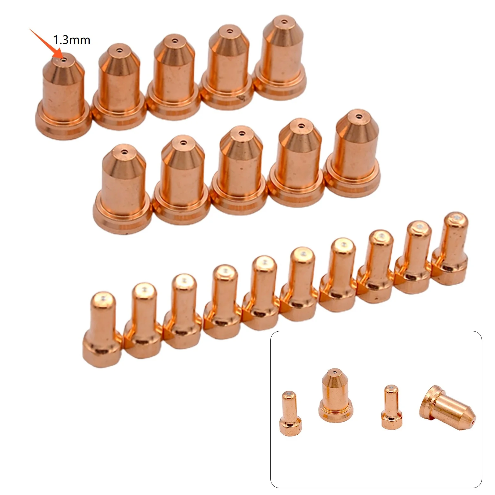 20pcs PT-80 70-80A Plasma Cutter Torch Electrode Nozzle 1.3mm Hole Diameter 52558 WSP-061002 Welding Tools Accessories