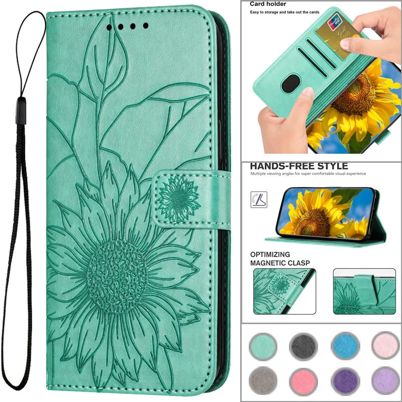 Per Oppo A17 Custodia In Pelle Pu Per Oppo A 17 17K Oppo A17 Oppo A17K Girasole Vintage Flip Stand Portafoglio Libro Carino Cover