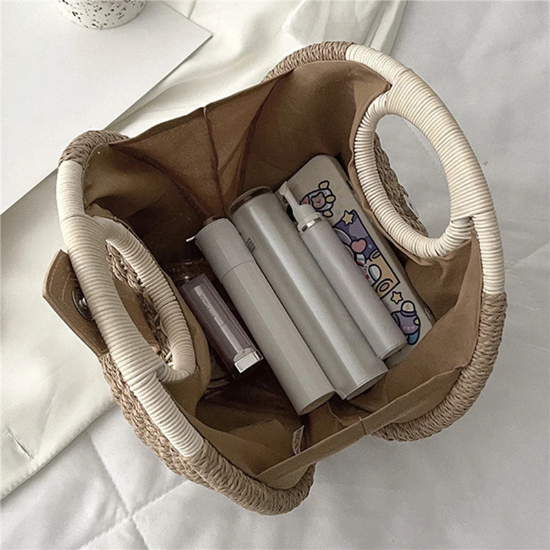 Urlaub Muschel Handtaschen Persönlichkeit niedlichen Rattan Tasche lässig kleine runde Tasche gewebte weibliche Mode Strand tasche — изображение 4
